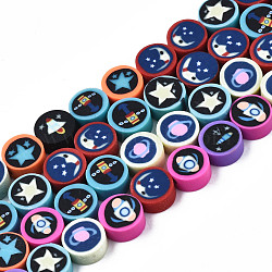 Handmade Polymer Clay Beads Strands, for DIY Jewelry Crafts Supplies,Space Style, Flat Round, Mixed Color, 9~10x4~5mm, Hole: 1.8mm, about 40pcs/strand, 14.96 inch~15.16 inch(38~38.5cm)(X-CLAY-N008-047)