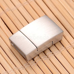 Matte 304 Stainless Steel Rectangle Magnetic Clasps with Glue-in Ends, Stainless Steel Color, 20x12x5mm, Hole: 2.5x10mm(STAS-I045-05A)