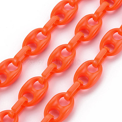 Handmade Opaque Acrylic Coffee Bean Chains, Oval, Orange Red, Link: 27x17x9mm, Oval: 18.5x11.5x4.5mm, about 3.28 Feet(1m)/strand(CHAC-ZX0001-01F)