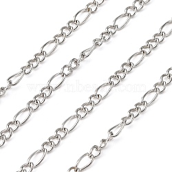 Iron Handmade Chains Figaro Chains Mother-Son Chains, Unwelded, Platinum Color, with Spool, Mother Link:3x7mm, 1mm thick, Son Link:2.5x4mm, 0.63mm thick, about 328.08 Feet(100m)/roll(CHSM001Y-N)