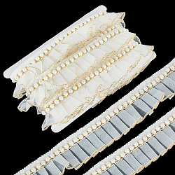 5 Yards Chiffon Ribbons, with Plastic Beads, Floral White, 1-3/4 inch(45mm)(OCOR-FG0002-41)