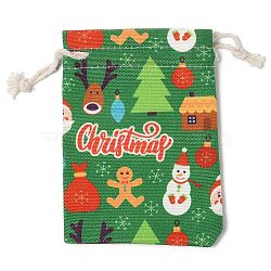 Christmas Theme Cloth Printed Storage Bags, Drawstring Bags, Rectangle, Lime Green, 14x10x0.4cm(ABAG-F010-02A-02)