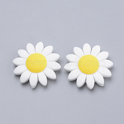 Food Grade Eco-Friendly Silicone Beads, Chewing Beads For Teethers, DIY Nursing Necklaces Making, Sunflower, White, 40x10mm, Hole: 3mm(X-SIL-Q011-02A)