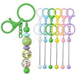 6Pcs 6 Colors Spray Painted Alloy Bar Beadable Keychain for Jewelry Making DIY Crafts, with Alloy Lobster Clasps and Iron Ring, Mixed Color, 15.5~15.8cm, 1pc/color(KEYC-CJ0001-09)