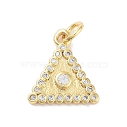 Rack Plating Brass Clear Cubic Zirconia Pendants, with Jump Ring, Long-Lasting Plated, Lead Free & Cadmium Free, Triangle Charms, Real 18K Gold Plated, 14x13x2mm, Hole: 3mm(KK-M293-19G)