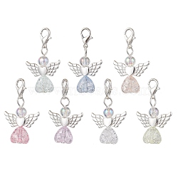 Heart Angel Acrylic Pendant Decorations, Alloy Lobster Claw Clasps Charm for Bag Ornaments, Mixed Color, 35mm(HJEW-JM02538-01)