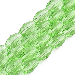 Transparent Glass Beads Strands, Faceted, Oval, Lawn Green, 8x5.5mm, Hole: 1mm, about 70pcs/strand, 22.2~22.64''(55.5~57.5cm)(EGLA-A037-T6x8mm-D02)