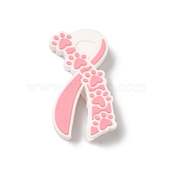 Pink Ribbon Silicone Beads, Silicone Teething Beads, Paw Print, Pink, 31x16x7.5mm, Hole: 3.5mm(SIL-G011-14B)