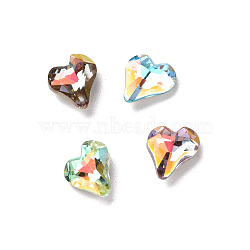 Light AB Style Glass Rhinestone Cabochons, Pointed Back & Back Plated, Heart, Mixed Color, 9x8x3.5mm(RGLA-J017-A-LA)