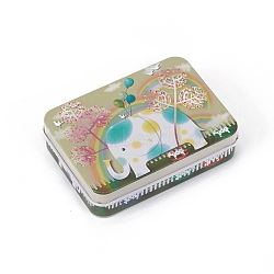 Tinplate Storage Box, Jewelry Box, for DIY Candles, Dry Storage, Spices, Tea, Candy, Party Favors, Rectangle with Elephant Pattern, Colorful, 9.6x7x2.2cm(CON-G005-B02)