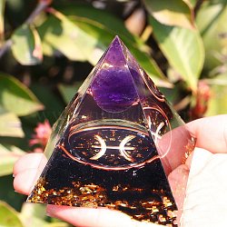 Orgonite Pyramid Resin Energy Generators, Reiki Natural Amethyst & Obsidian Chips Inside for Home Office Desk Decoration, Pisces, 50x50x50mm(PW-WG63740-12)