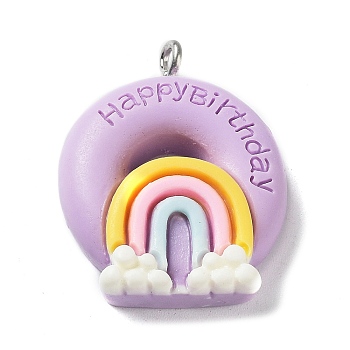 Opaque Resin Imitation Food Pendants, Donut Charms with Platinum Plated Iron Loops for DIY Necklace, Lilac, 26.5x24x8mm, Hole: 1.9mm