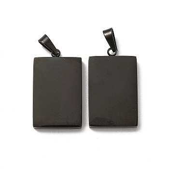 304 Stainless Steel Pendants, Rectangle Charm, Electrophoresis Black, 24.5x14.5x3mm, Hole: 5.5x3mm