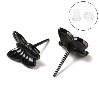 Hypoallergenic Bioceramics Zirconia Ceramic Butterfly Stud Earrings, No Fading and Nickel Free, Black, 11.5x10.5mm