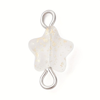 Spray Painted Glass Star Connector Charms, with Stainless Steel Color Plated 304 Stainless Steel Loops, White, 15x8x4mm, Hole: 1.5~1.8mm