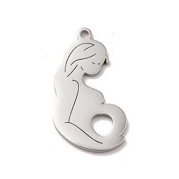 Mother's Day Theme 304 Stainless Steel Pendants, Stainless Steel Color, Pregnant Woman Charms, Human, 25x14x1.3mm, Hole: 1.5mm