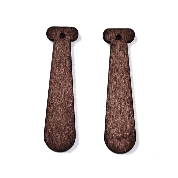 Poplar Wood Pendants, Dyed, Tie, Saddle Brown, 34x8.5x2mm, Hole: 1.4mm