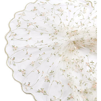 Polyester Mesh Embroidered Lace Trim, Flower Pettern, Garment Accessories, PeachPuff, 52 inch(1320mm), about 2 yards/pc