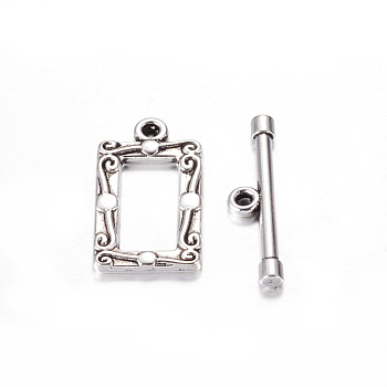 Tibetan Style Alloy Toggle Clasps, Lead Free and Cadmium Free, Rectangle, Antique Silver, Rectangle: 20x11.5mm, Bar: 22x5mm, Hole: 2.5mm