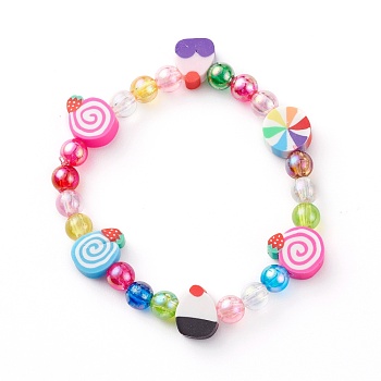 Stretch Kids Bracelets, with Transparent Acrylic and Polymer Clay Beads, Colorful, Inner Diameter: 1-3/4 inch(4.5cm)