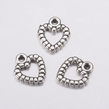Antique Silver Plated Tibetan Style Zinc Alloy Heart Pendants, Lead Free and Cadmium Free, about 9.5mm wide, 11mm long, hole: 1mm