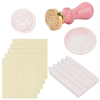 CRASPIRE Wax Seal Stamp Set, with Marble Pattern Porcelain Cup Coasters, Sealing Wax Sticks, Self-Adhesive Present Stickers, Pear Wood Handle and Brass Wax Seal Stamp Head, Mixed Color, 96x7mm, 1pc