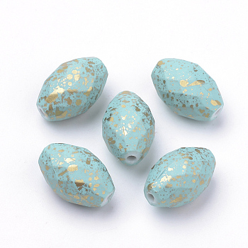 Spray Painted Acrylic Beads, Faceted, Oval, Light Sky Blue, 17x11mm, Hole: 1.5mm, about 430pcs/500g