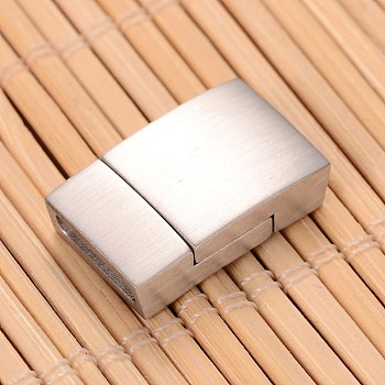 Matte 304 Stainless Steel Rectangle Magnetic Clasps with Glue-in Ends, Stainless Steel Color, 20x12x5mm, Hole: 3x10mm