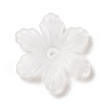 Transparent Acrylic Bead Caps, 6-Petal, Frosted, Flower, White, 27x24x5mm, Hole: 1.6mm, about 666pcs/500g