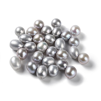Dyed Natural Cultured Freshwater Pearl Beads, Half Drilled, Rice, Grade 5A+, Dark Gray, 9~12x9~9.5mm, Hole: 0.9mm