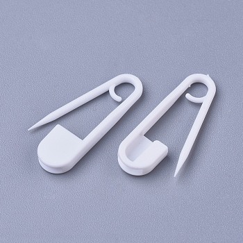 Plastic Safety Pins, White, 25x7x2.5mm, about 1000pcs/bag
