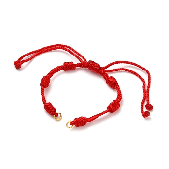 Adjustable Braided Nylon Cord Bracelet Making, with 304 Stainless Steel Open Jump Rings, Red, Single Chain Length: about 6 inch(15cm)