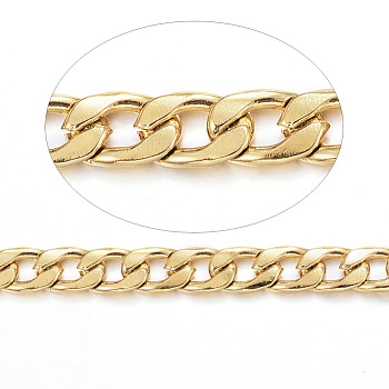 3.28 Feet 304 Stainless Steel Cuban Link Chains, Chunky Curb Chains, Unwelded, for Jewelry Making, Golden, 7x4.5x1mm