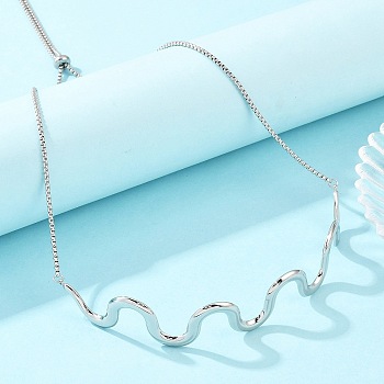 304 Stainless Steel Wavy Line Choker Slider Necklaces, Non-Tarnish, Stainless Steel Color, 27.17 inch(69cm)