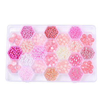 DIY 24 Style Acrylic & Resin Beads Jewelry Making Finding Kit, Round & Rice, Pearl Pink, 2.2~12x1.5~11.5mm, Hole: 0.7~2.2mm