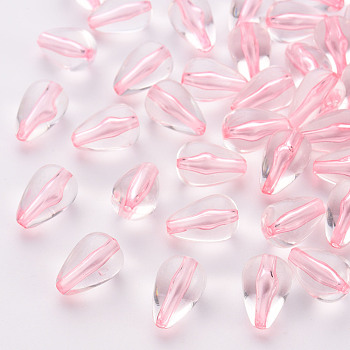 Transparent Acrylic Beads, Teardrop, Pink, 14.5x9.5mm, Hole: 1.6mm, about 600pcs/500g