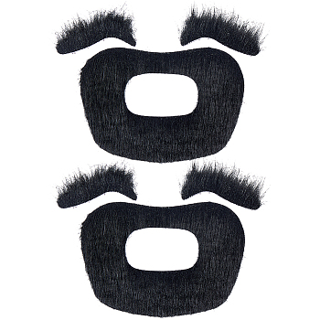 Plush Fiber Self-adhesive Artificial 2 Pairs Eyebrow & 2Pcs Mustaches, Christmas Halloween Cosplay Accessories, Black, 45x70x2mm