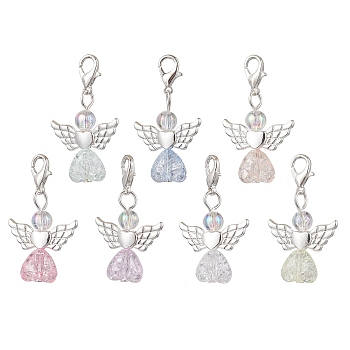 Heart Angel Acrylic Pendant Decorations, Alloy Lobster Claw Clasps Charm for Bag Ornaments, Mixed Color, 35mm