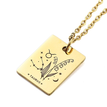 Birthday Flower 304 Stainless Steel Pendant Nacklaces For Women, Cable Chain Necklaces, Real 18K Gold Plated, Taurus, 17.72 inch(45cm), pendant: 17x13mm