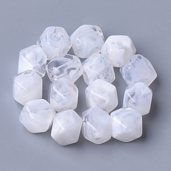 Acrylic Beads, Imitation Gemstone Style, Polygon, Clear & White, 11.5x10x10mm, Hole: 2mm, about 428pcs/500g