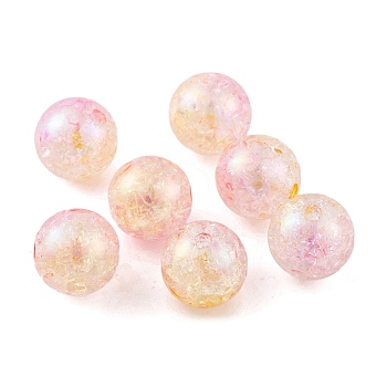 UV Plating Rainbow Iridescent Acrylic Crackl Beads, Round, Pink, 12mm, Hole: 2.2mm
