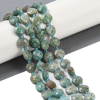 Natural Amazonite Beads Strands, Faceted, Flat Round, with Seed Beads, 9.5~10x5~6mm, Hole: 1mm, about 32~34pcs/strand, 15.75~14.96''(38~40cm)