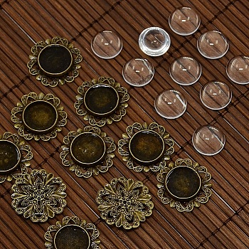 12mm Clear Domed Glass Cabochon Cover for Flower DIY Photo Brass Cabochon Making, Nickel Free, Antique Bronze, Cabochon Settings: 20mm, Tray: 12mm, Hole: 3mm