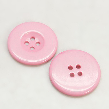 Resin Buttons, Dyed, Flat Round, Pink, 22x3mm