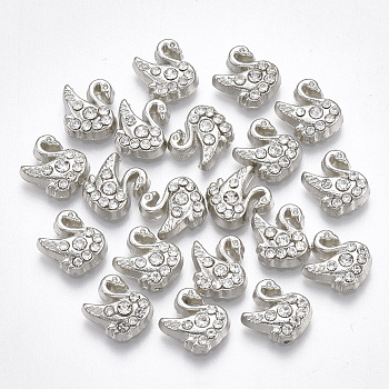 Alloy Cabochons, Fit Floating Locket Charms, with Rhinestone, Swan, Crystal, Platinum, 8x6.5x2.5mm