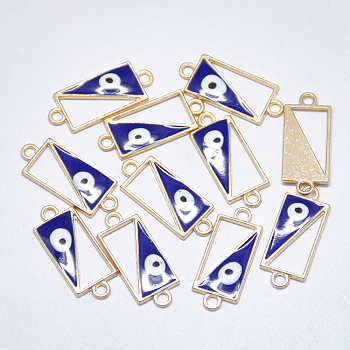 Alloy Enamel Links connectors, Rectangle with Evil Eye, Light Gold, Blue, 23.5x10x1.5mm, Hole: 1.8mm