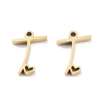 304 Stainless Steel Charms, Laser Cut, Real 14K Gold Plated, Letter T, 11x8x1.5mm, Hole: 1mm