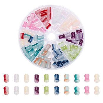 90Pcs 10 Colors Glass Beads Strands, Bamboo Stick Shape, Mixed Color, 11.5~12x8~8.5mm, Hole: 1.1mm, 9Pcs/color