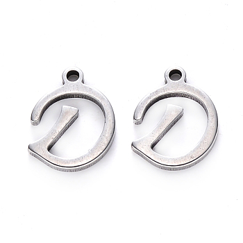 201 Stainless Steel Charms, Laser Cut, Stainless Steel Color, Letter.D, 10x8.5x1mm, Hole: 1mm