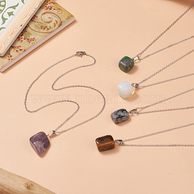 5Pcs 5 Style Natural & Synthetic Mixed Gemstone Rectagnel & Triangle Pendant Necklaces Set(NJEW-JN04268)-7